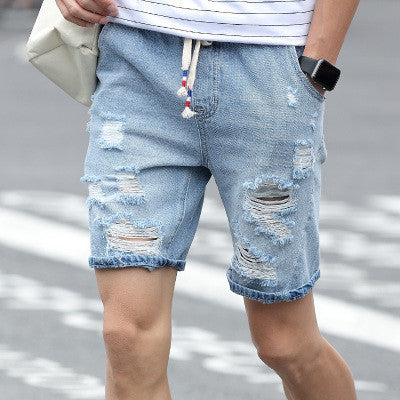 Mens Denim Shorts Slim Regular Casual Knee Length Short Hole Jeans Shorts For Men New Summer White Blue - CelebritystyleFashion.com.au online clothing shop australia