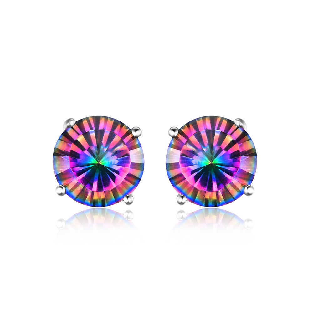 1.6ct Genuine Mystic Rainbow Mystical Topaz Stud Earrings 925 Sterling SilverJewelry Concave Round Women Earrings - CelebritystyleFashion.com.au online clothing shop australia