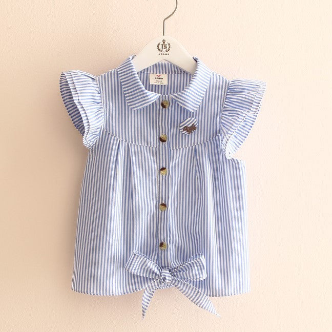 summer stripe butterfly sleeve child girl's blouses shirts children clothing baby child shirt for 100-140 cm kid - CelebritystyleFashion.com.au online clothing shop australia