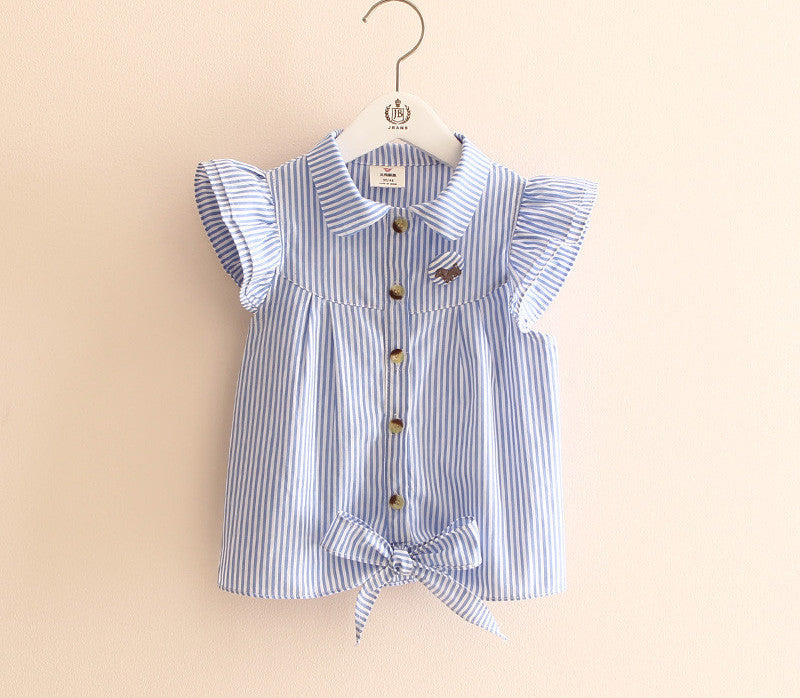 summer stripe butterfly sleeve child girl's blouses shirts children clothing baby child shirt for 100-140 cm kid - CelebritystyleFashion.com.au online clothing shop australia