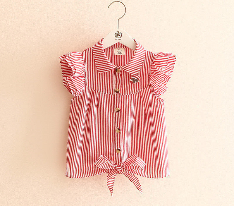 summer stripe butterfly sleeve child girl's blouses shirts children clothing baby child shirt for 100-140 cm kid - CelebritystyleFashion.com.au online clothing shop australia