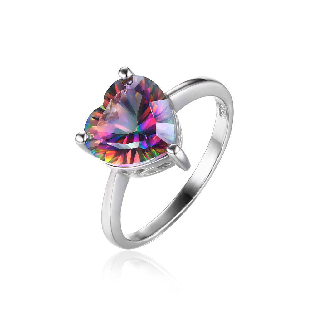 Heart 2.65ct Genuine Rainbow Fire Mystic Topaz Solid Pure 925 Sterling Silver Ring Vintage Jewelry Brand Fashion - CelebritystyleFashion.com.au online clothing shop australia