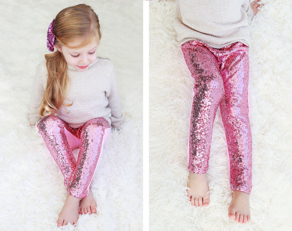 Girls Sequin Pants Rose Gold Sequin leggings Sparkle Pants Glitter leggings girl's sequin bottoms - CelebritystyleFashion.com.au online clothing shop australia