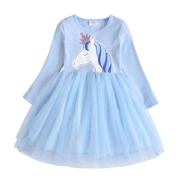 Long Sleeve Girls Dresses Unicorn Kids Dress For Girls 2019 Christmas Children Clothing Cotton Toddler Princess Dress 3-8Y