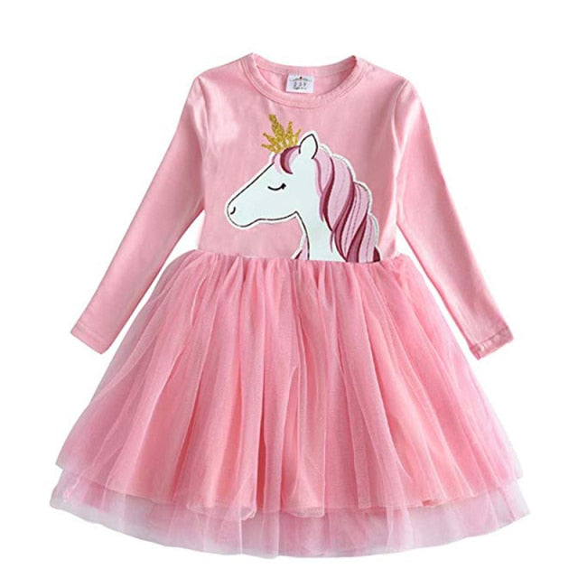 Long Sleeve Girls Dresses Unicorn Kids Dress For Girls 2019 Christmas Children Clothing Cotton Toddler Princess Dress 3-8Y