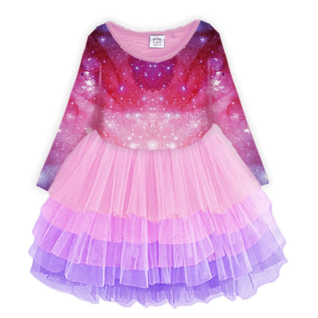 Long Sleeve Girls Dresses Unicorn Kids Dress For Girls 2019 Christmas Children Clothing Cotton Toddler Princess Dress 3-8Y