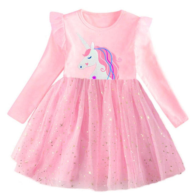 Long Sleeve Girls Dresses Unicorn Kids Dress For Girls 2019 Christmas Children Clothing Cotton Toddler Princess Dress 3-8Y