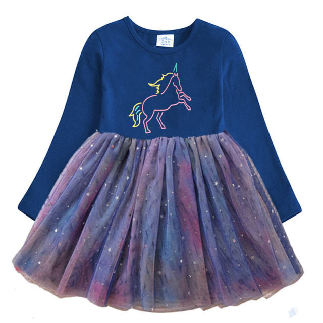 Long Sleeve Girls Dresses Unicorn Kids Dress For Girls 2019 Christmas Children Clothing Cotton Toddler Princess Dress 3-8Y
