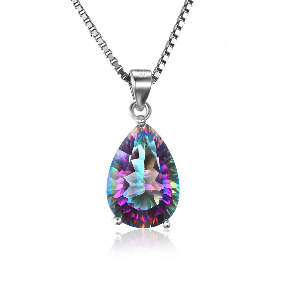 4ct Genuine Rainbow Fire Mystic Topaz Pendant 925 Sterling Silver Jewelry For Women Pendant Pear Concave Cut Gift - CelebritystyleFashion.com.au online clothing shop australia