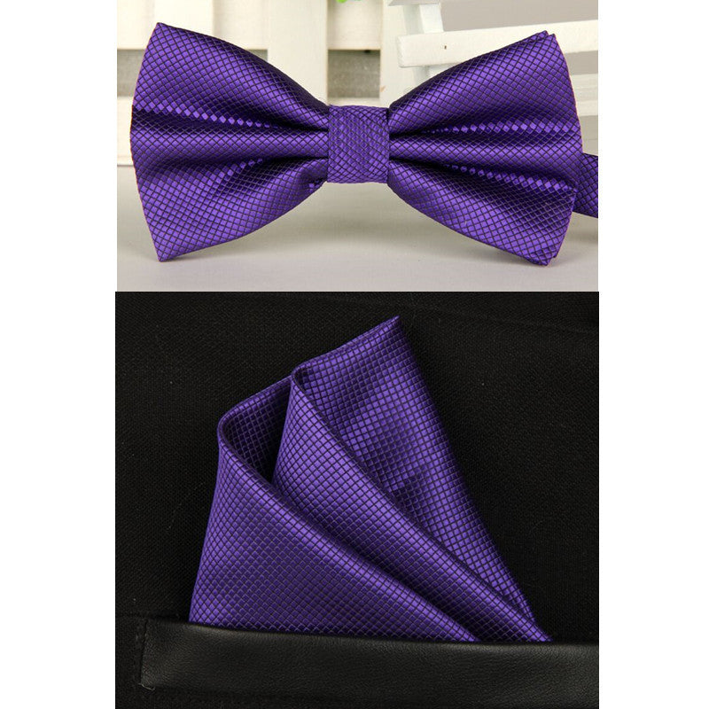 100% silk Solid bowtie men vintage purple black yellow silver wedding bow tie pocket square handkerchief set lote - CelebritystyleFashion.com.au online clothing shop australia