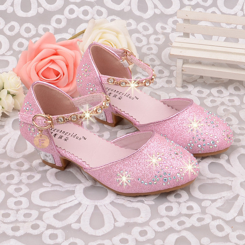 princess shoes Summer breathable sandals Rhinestone mid heel single shoes kids leather sandal Children shoe - CelebritystyleFashion.com.au online clothing shop australia