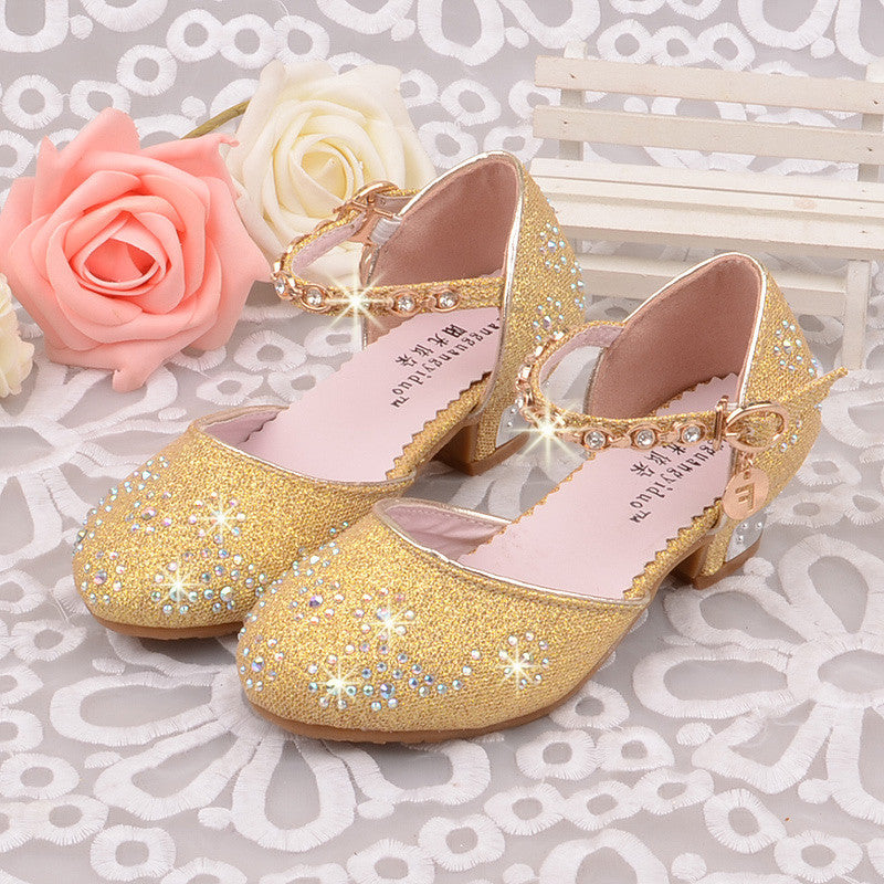 princess shoes Summer breathable sandals Rhinestone mid heel single shoes kids leather sandal Children shoe - CelebritystyleFashion.com.au online clothing shop australia