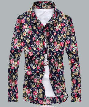 Men Shirts M-5XL Fashion Casual Shirt Slim Fit Camisas Business Dress Floral Print Homme Shirts - CelebritystyleFashion.com.au online clothing shop australia