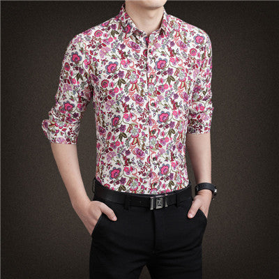 Men Shirts M-5XL Fashion Casual Shirt Slim Fit Camisas Business Dress Floral Print Homme Shirts - CelebritystyleFashion.com.au online clothing shop australia