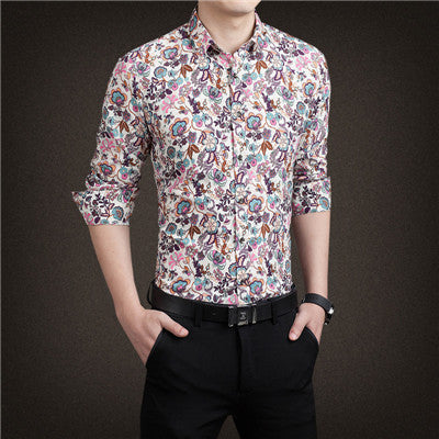 Men Shirts M-5XL Fashion Casual Shirt Slim Fit Camisas Business Dress Floral Print Homme Shirts - CelebritystyleFashion.com.au online clothing shop australia