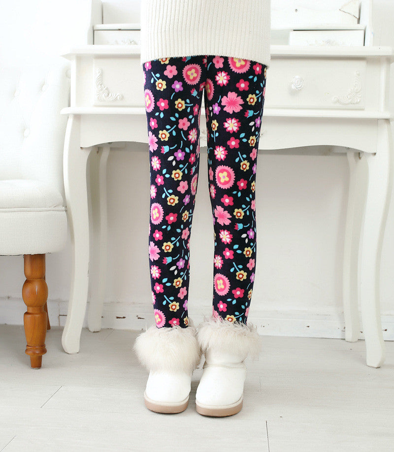 Plus Velvet Winter Girls Pants Thick Girls Warm Pants Floral Print Kids Baby Girls Pants For Girls Elastic Winter Trousers - CelebritystyleFashion.com.au online clothing shop australia
