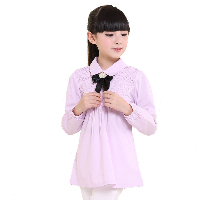 Baby children's clothing spring big kids clothes long-sleeve cotton school white & purple lace girls blouse children shirt - CelebritystyleFashion.com.au online clothing shop australia