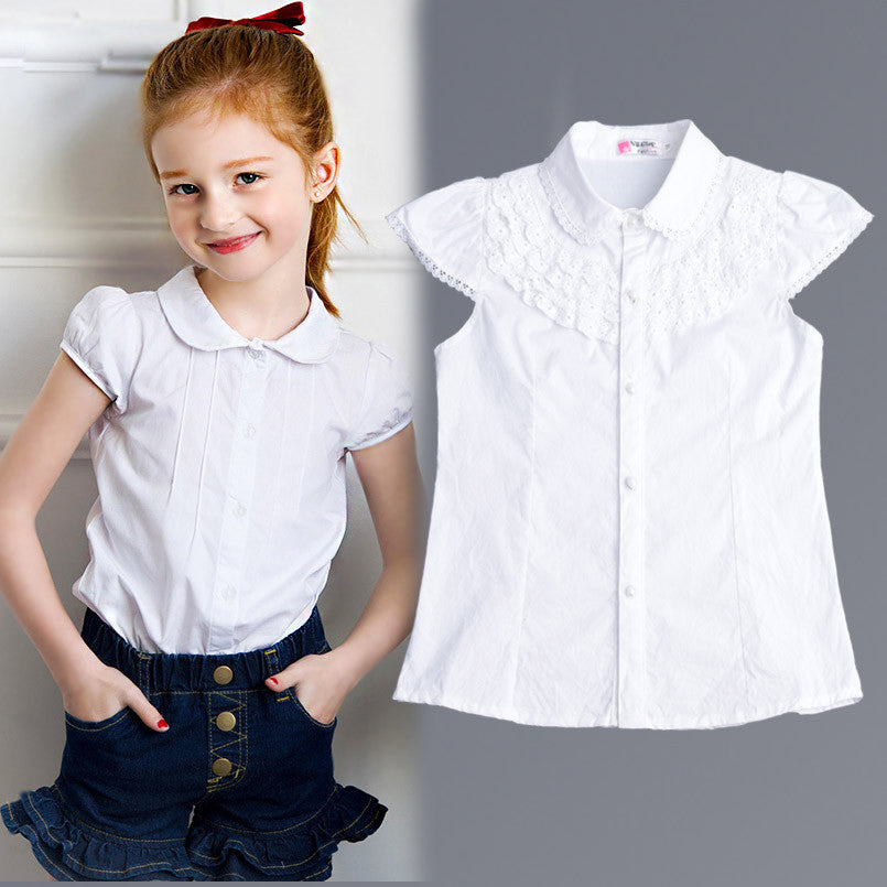 Summer Girls Blouse Kids Baby Girl Clothes Cotton Tops Lace School White Blouses For Girls Short Shirts Children Clothing - CelebritystyleFashion.com.au online clothing shop australia