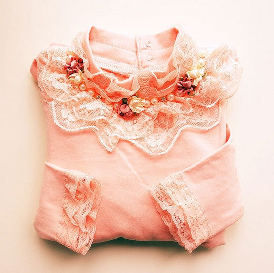 New Autumn Winter Girls Blouses Shirts Fashion Warm Add Wool Long Sleeve White Lace Flower Blouses Girls Cotton Clothes - CelebritystyleFashion.com.au online clothing shop australia