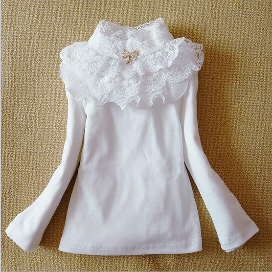 New Autumn Winter Girls Blouses Shirts Fashion Warm Add Wool Long Sleeve White Lace Flower Blouses Girls Cotton Clothes - CelebritystyleFashion.com.au online clothing shop australia