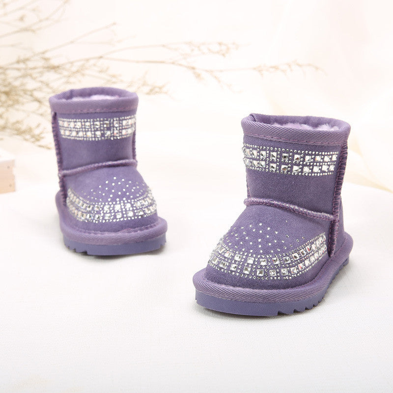 Winter New Fashion Children Snow Boots rhinestone Kids Leather Boots Warm Shoes With Fur Princess Baby Girls Ankle Boots - CelebritystyleFashion.com.au online clothing shop australia