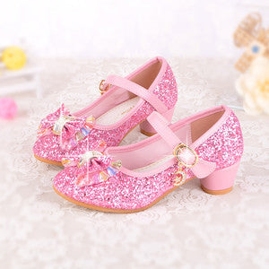 Spring Kids Girls High Heels For Party Sequined Cloth Blue Pink Shoes Ankle Strap Snow Queen Children Girls Pumps Shoes - CelebritystyleFashion.com.au online clothing shop australia