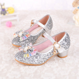 Spring Kids Girls High Heels For Party Sequined Cloth Blue Pink Shoes Ankle Strap Snow Queen Children Girls Pumps Shoes - CelebritystyleFashion.com.au online clothing shop australia