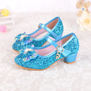 Spring Kids Girls High Heels For Party Sequined Cloth Blue Pink Shoes Ankle Strap Snow Queen Children Girls Pumps Shoes - CelebritystyleFashion.com.au online clothing shop australia