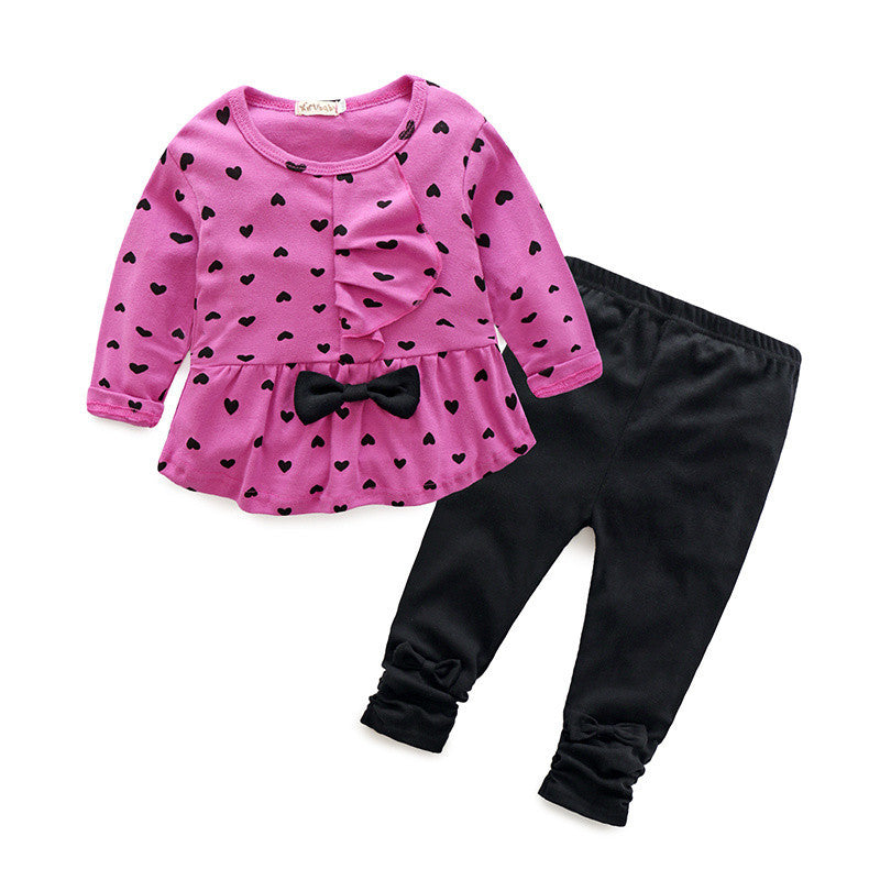 Children Baby Girl Heart-shaped Bow t shirt+pants 2PCS Clothes Set Suit Top Sweater clothing set - CelebritystyleFashion.com.au online clothing shop australia