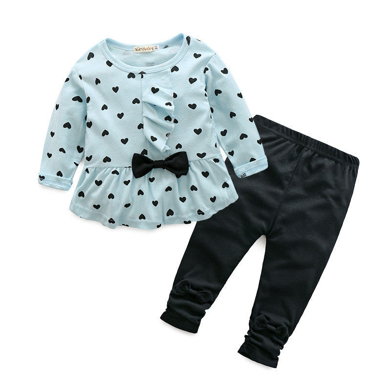 Children Baby Girl Heart-shaped Bow t shirt+pants 2PCS Clothes Set Suit Top Sweater clothing set - CelebritystyleFashion.com.au online clothing shop australia