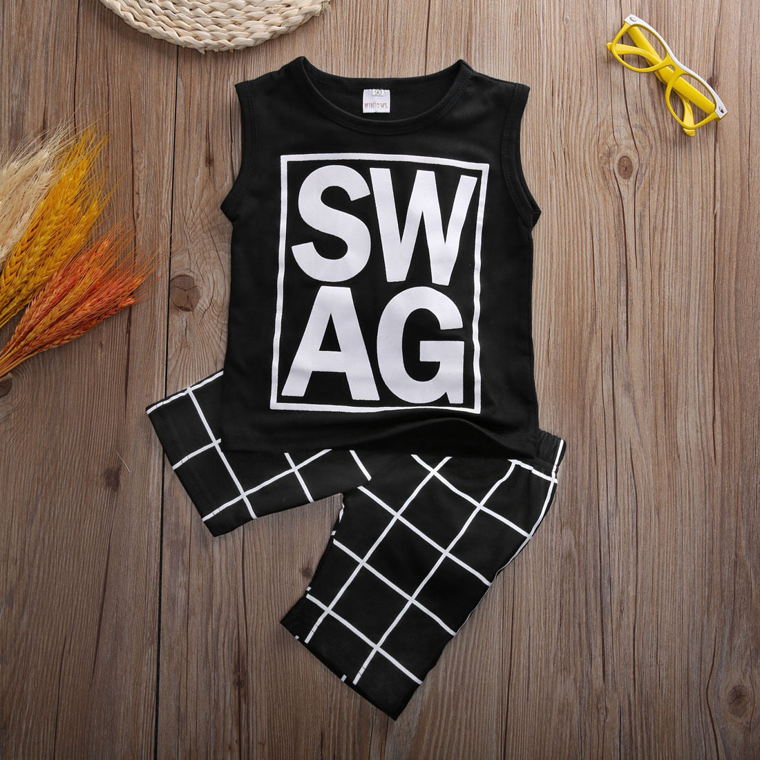 New Arriving 2pcs Children Boy Clothes T-shirt Vest Tops + Pants Plaid Brand Harem Casual Black Outfits Sets Boy 1-5 Summer - CelebritystyleFashion.com.au online clothing shop australia