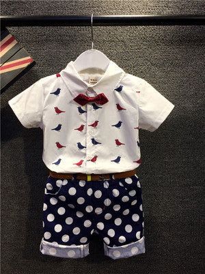 Humor Bear Fishion Baby Boy Clothes Set Children Clothing Bird Blouse+Dot Pant+Bowknot+Belt 4 pcs Suit Casual Infant Clothing - CelebritystyleFashion.com.au online clothing shop australia