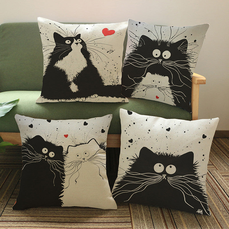 cartoon Cat pillow ,Married couples cartoon cushion ,Linen pillowcase,home decor sofa cushion,decorative Pillows no filling