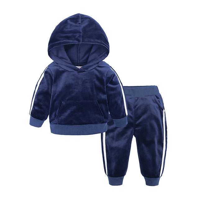 Baby Boys Girls Velvet Hooded Clothing Set Kids Jacket Coat Pants Suit for Sports Suits Tracksuits Toddler Children Clothes Set