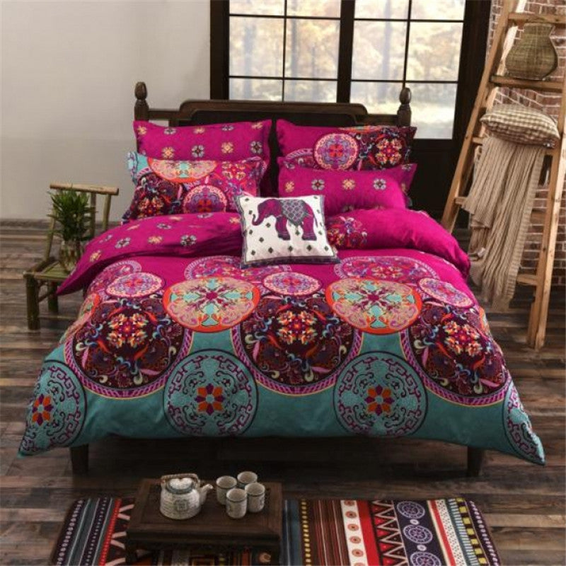 UNIKEA National Style Recto Prune Reversible Duvet Cover Bed Sheet with Pillow Sham Boho Mandala Bedding Set Twin Full Queen Kin