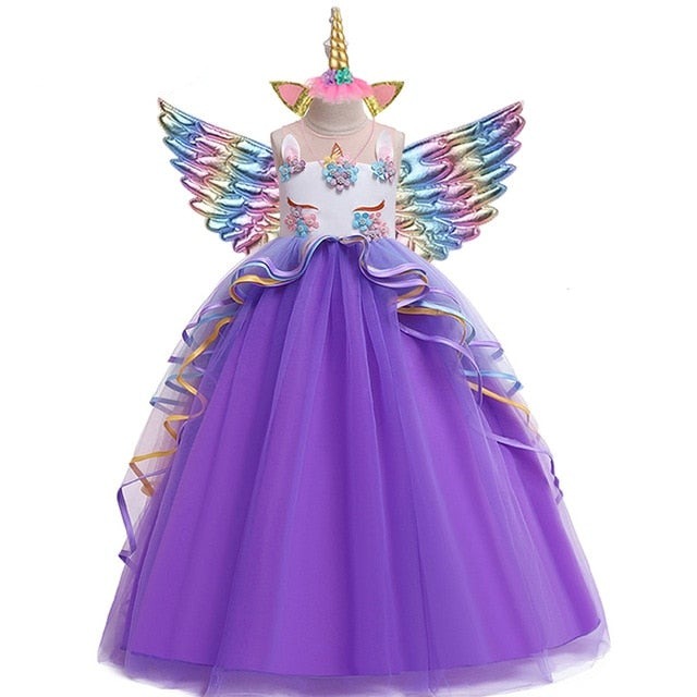 Unicorn rainbow wedding party dress girl birthday party Unicorn role dance performance dress