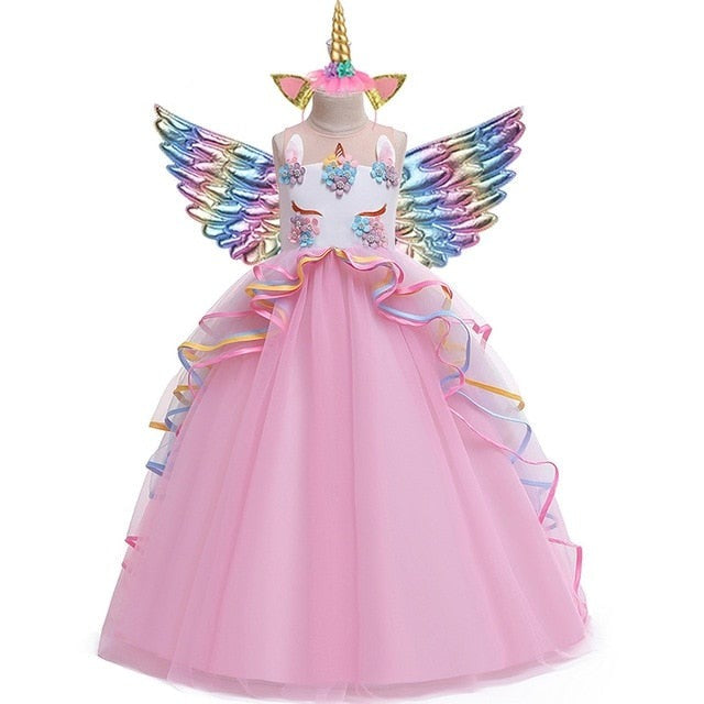 Unicorn rainbow wedding party dress girl birthday party Unicorn role dance performance dress