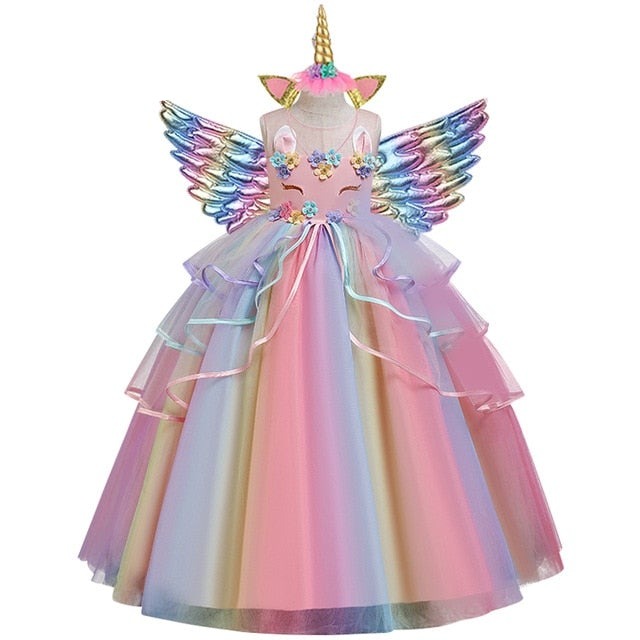 Unicorn rainbow wedding party dress girl birthday party Unicorn role dance performance dress