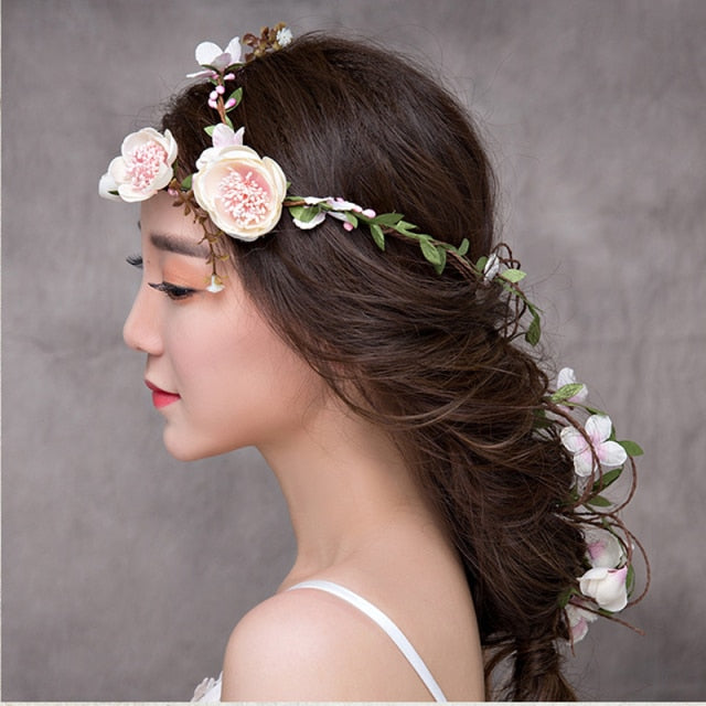Bride Wedding Hair Accessories Gorgeous Flower Headbands Braided Hair Vine Pearl Headpiece Hair Ornament For Women Girls-Dollar Bargains Online Shopping Australia