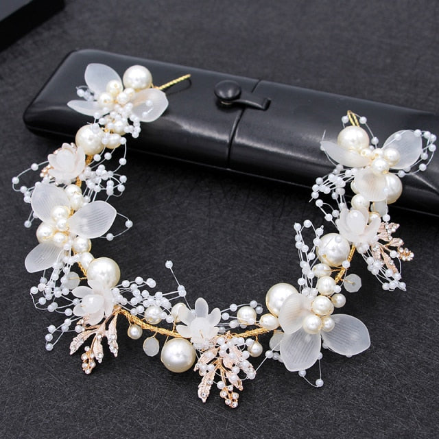 Bride Wedding Hair Accessories Gorgeous Flower Headbands Braided Hair Vine Pearl Headpiece Hair Ornament For Women Girls-Dollar Bargains Online Shopping Australia