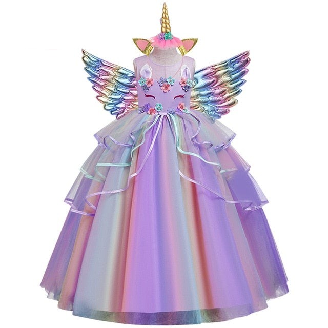 Unicorn rainbow wedding party dress girl birthday party Unicorn role dance performance dress