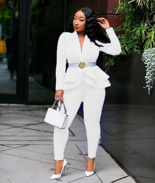 New Women Winter Women's Set Tracksuit Full Sleeve Ruffles Blazers Pencil Pants Suit Two Piece Set Office Lady Outfits Uniform-Dollar Bargains Online Shopping Australia