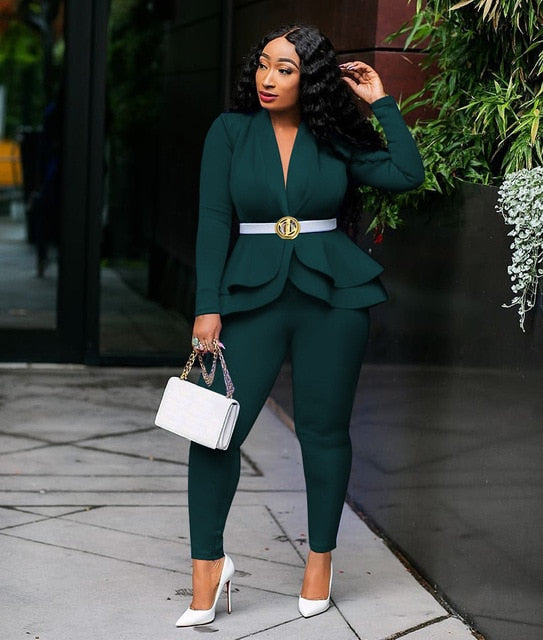New Women Winter Women's Set Tracksuit Full Sleeve Ruffles Blazers Pencil Pants Suit Two Piece Set Office Lady Outfits Uniform-Dollar Bargains Online Shopping Australia