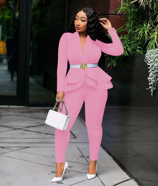 New Women Winter Women's Set Tracksuit Full Sleeve Ruffles Blazers Pencil Pants Suit Two Piece Set Office Lady Outfits Uniform-Dollar Bargains Online Shopping Australia