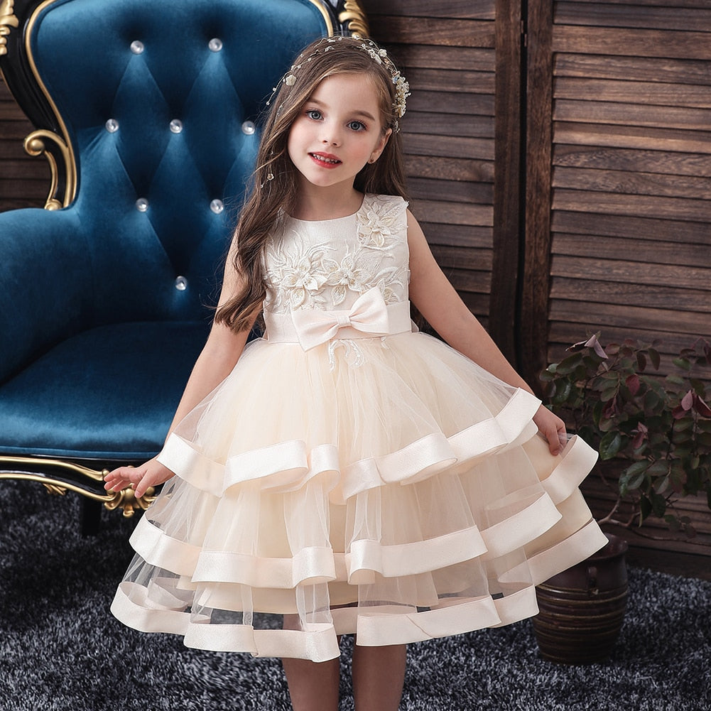Kids Elegant Pearl Cake Princess Dress Girls Dresses For Wedding Evening Party Embroidery Flower Girl Dress Girl Clothes