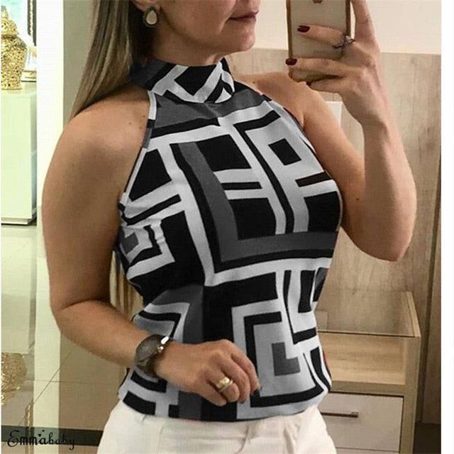 Summer Women's Sleeveless Casual Shirt High Collar Hanging Neck Slim Commuter Shirt Five Colors Sizes S-XXL-Dollar Bargains Online Shopping Australia