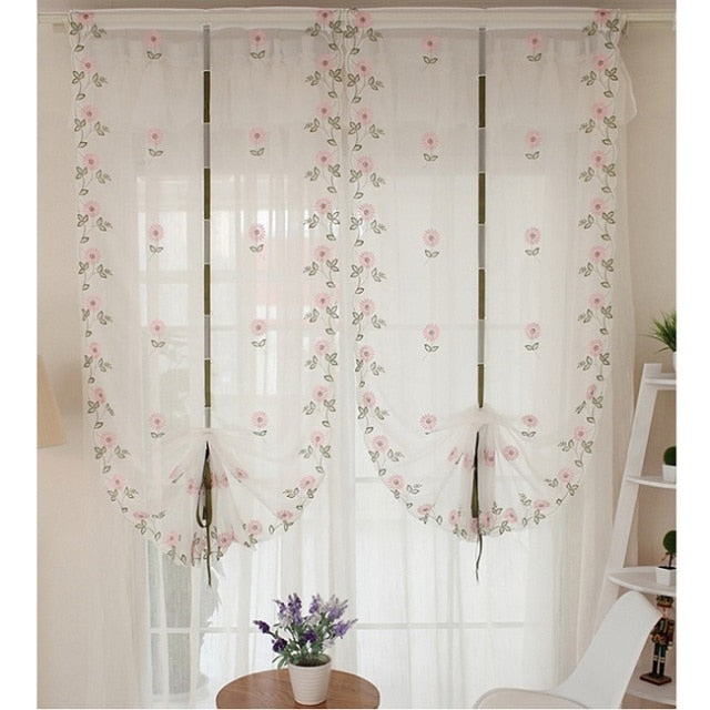 Butterfly Flower Roman Sheer Curtains for Living Room Kitchen the Bedroom Embroidered Window Treatment Curtains Tulle