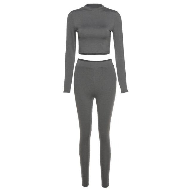 Tracksuit women turtleneck full sleeveless crop top+leggings matching set stretchy sporty fitness casual outfits-Dollar Bargains Online Shopping Australia