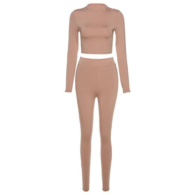 Tracksuit women turtleneck full sleeveless crop top+leggings matching set stretchy sporty fitness casual outfits-Dollar Bargains Online Shopping Australia