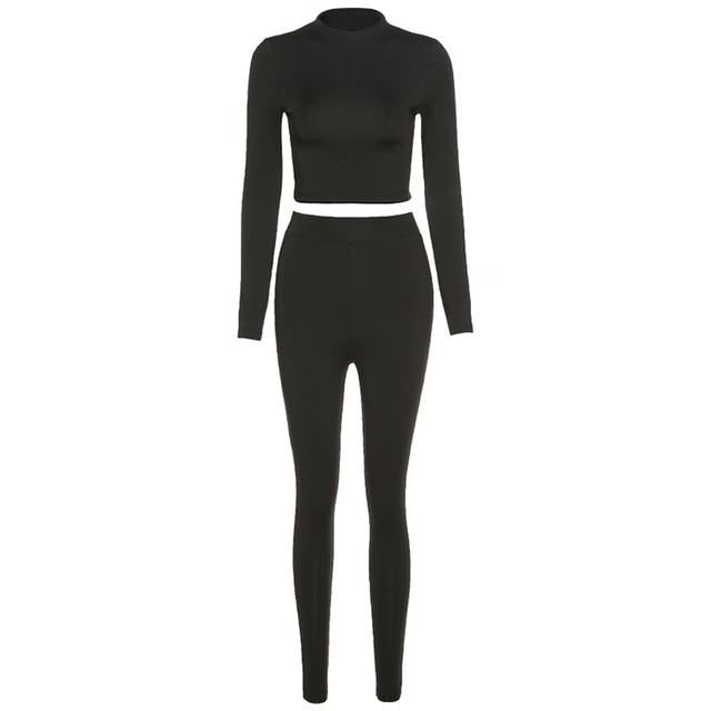 Tracksuit women turtleneck full sleeveless crop top+leggings matching set stretchy sporty fitness casual outfits-Dollar Bargains Online Shopping Australia